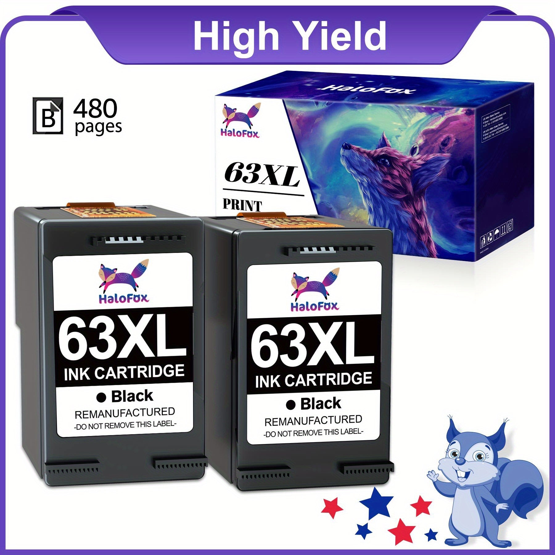 TEMU 2pk Compatible For 63xl 2-black Ink Cartridges 4512 4516 4520 5255 5258 Printers