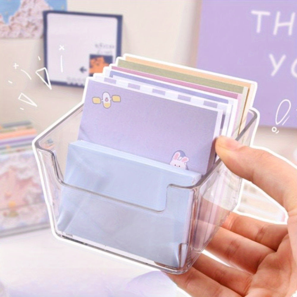 TEMU 1pc Clear Acrylic Desktop Organizer - Sticky Note Storage Box With Pocket, Stationery & Office Supplies, 3.78" W X 3.78" H, Office