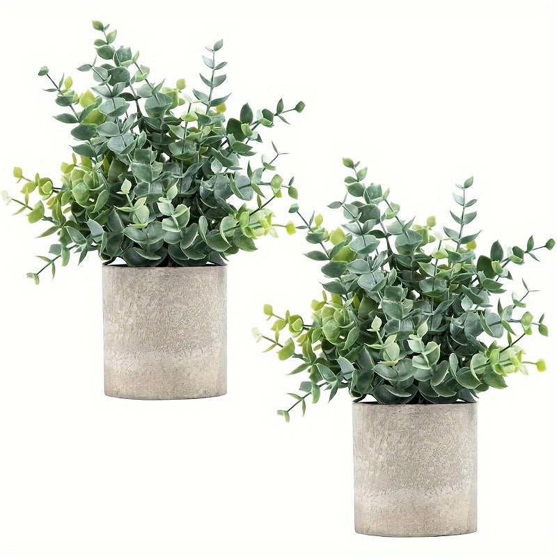 TEMU 2pcs Artificial Eucalyptus Potted Plants Small Fake Plants In Pots Eucalyptus Potted Plant Set For Home Shelf Decoration Office Table Desktop