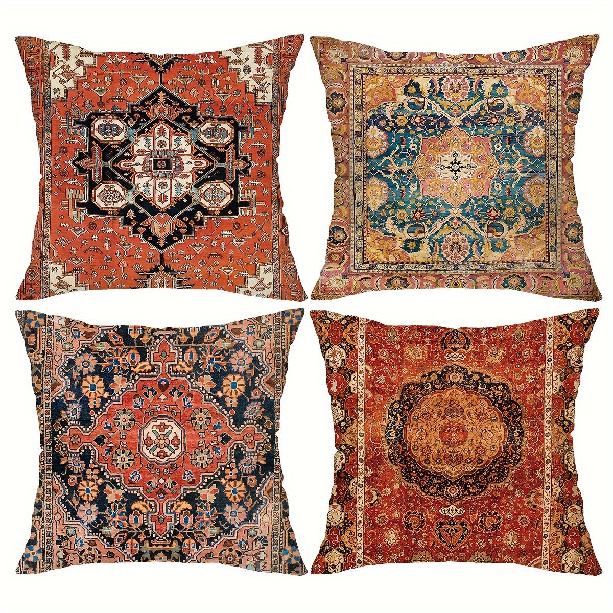 TEMU 4 Pcs Vintage Boho Pillowcases - Stylish Ethnic Prints With Vibrant Rug Motifs - Durable And Soft Upholstery For Home, Bedroom, Living Room, Car