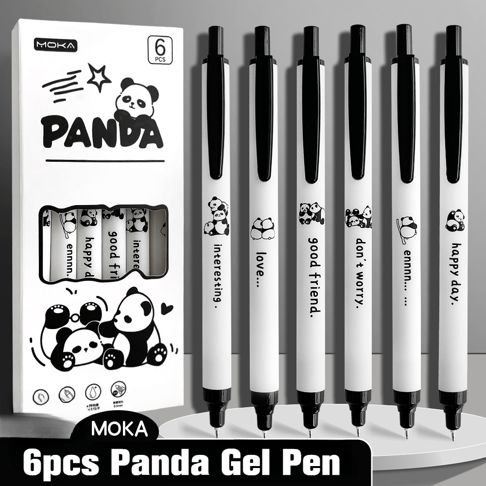 TEMU 6-pack Panda Gel Pens, Fine Point Black Gel Ink Pens For School And Office Supplies, Cute Cartoon Stationery For Teens And Adults, Non-feather