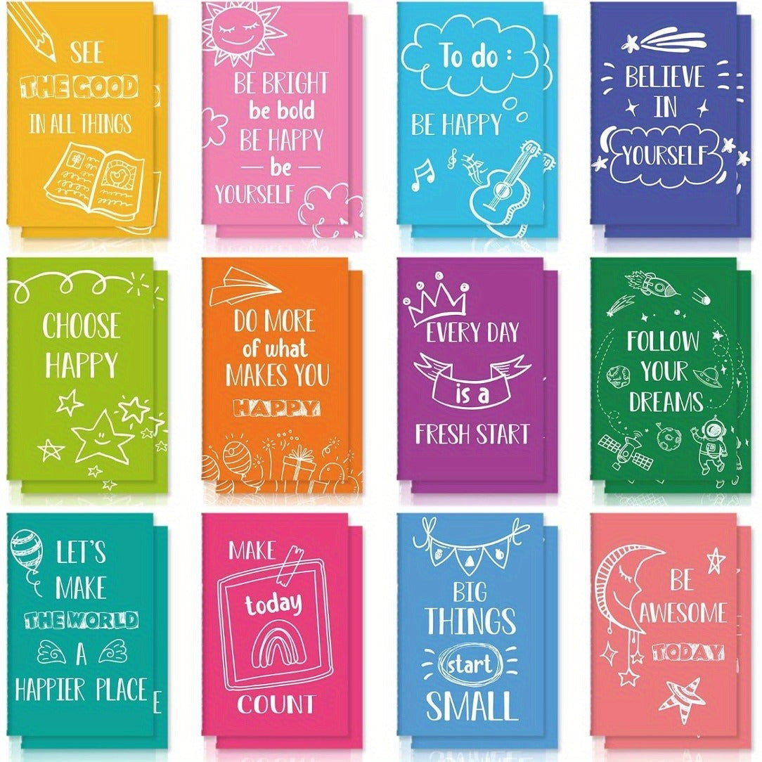 TEMU 24pcs Mini Colorful Motivational Notebooks Bulk - Inspirational Quote Journals With Doodles, Matte Cover Pocket-sized Notepads For Teacher