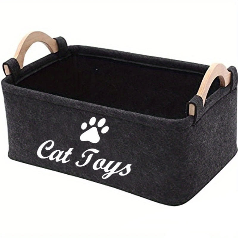 TEMU 1pc Whiskerwonders Durable Polyester Cat Toy Storage Box, Graphic Paw Print Design, Pet Toy Organizer Basket For , No Battery Needed