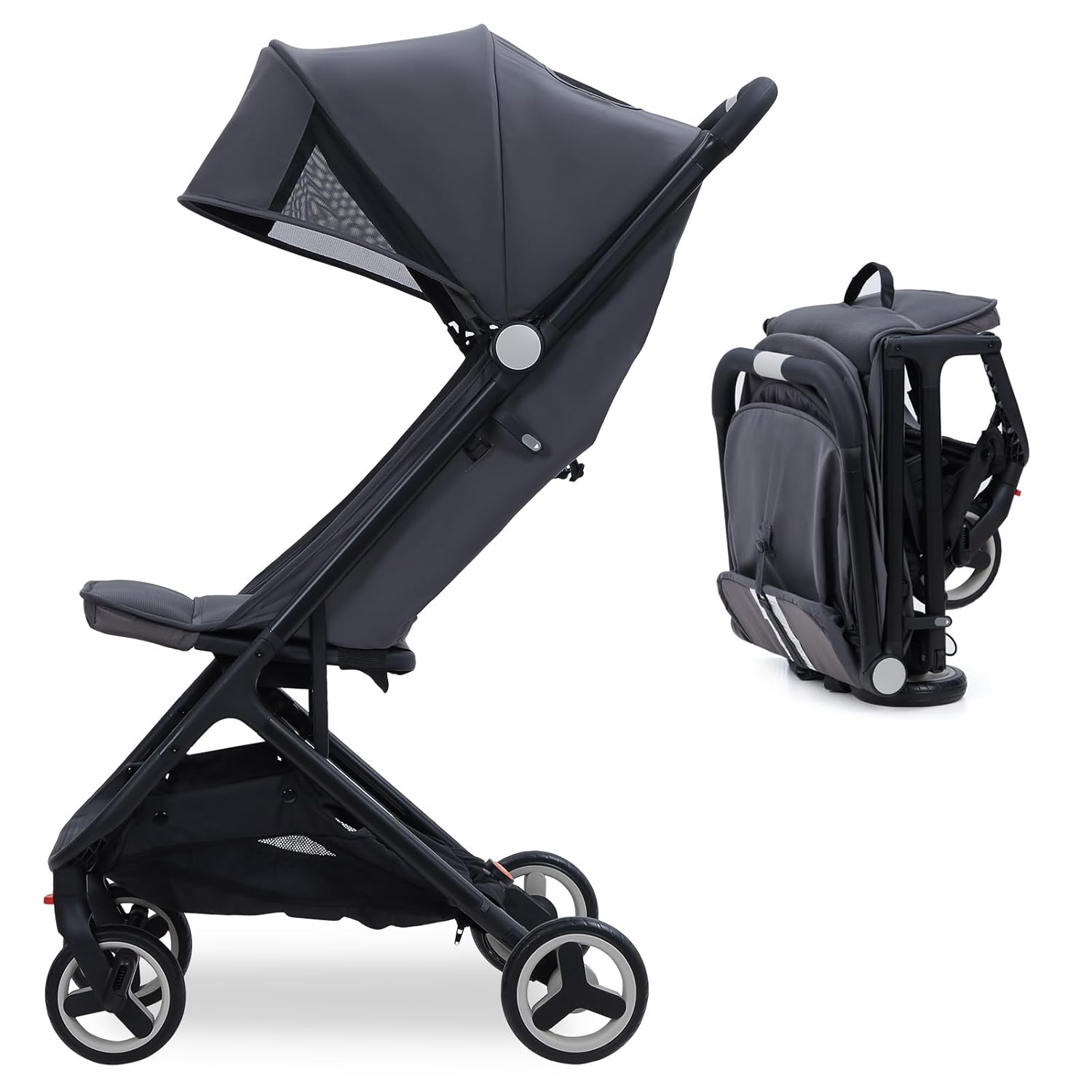 Garvee Lightweight Compact Stroller, One Hand Fold, Airplane Friendly, Reclining Seat, Canopy, Smooth Suspension, Travel Ready, Pink, Ideal for Travel