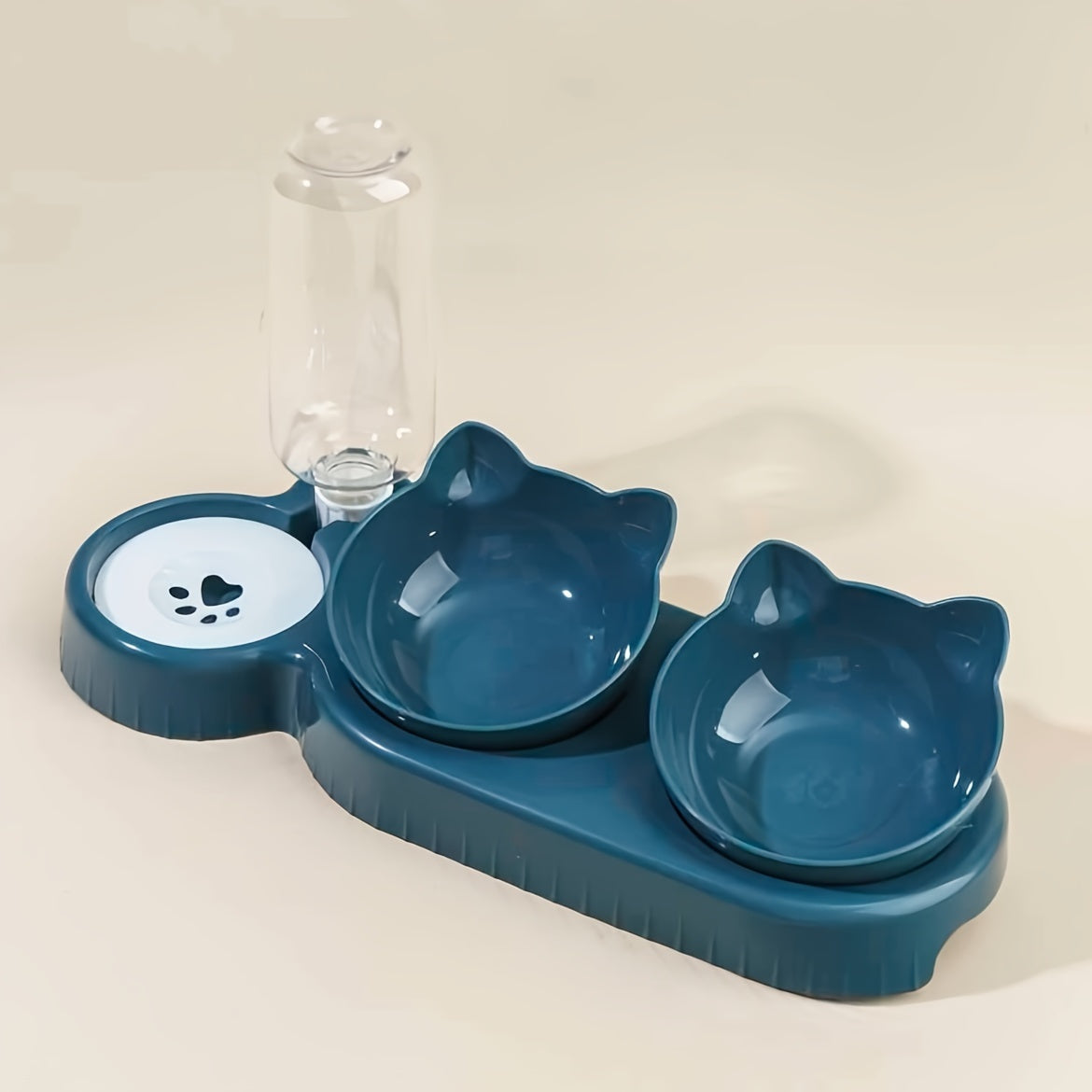 TEMU Ergonomic 3-in-1 Pet Feeder Set With Gravity Water Dispenser - Neck-friendly Tilted Bowls For , Easy Clean