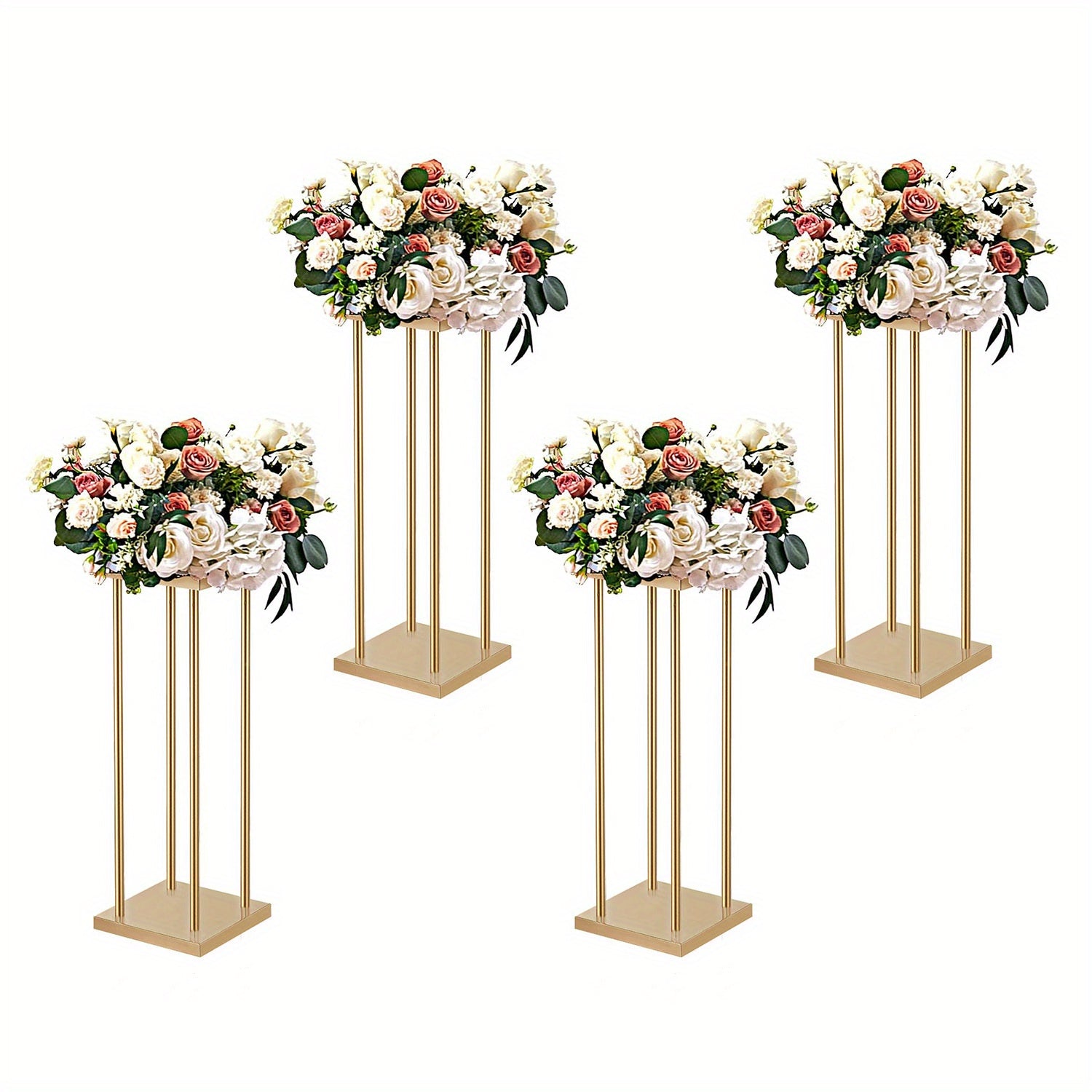 TEMU 4pcs 31.5inch- 80cm High Stand Metal Vase Column Geometric Centerpiece Stands, Wedding Centerpieces Golden Vases Rectangular Flower Display Rack