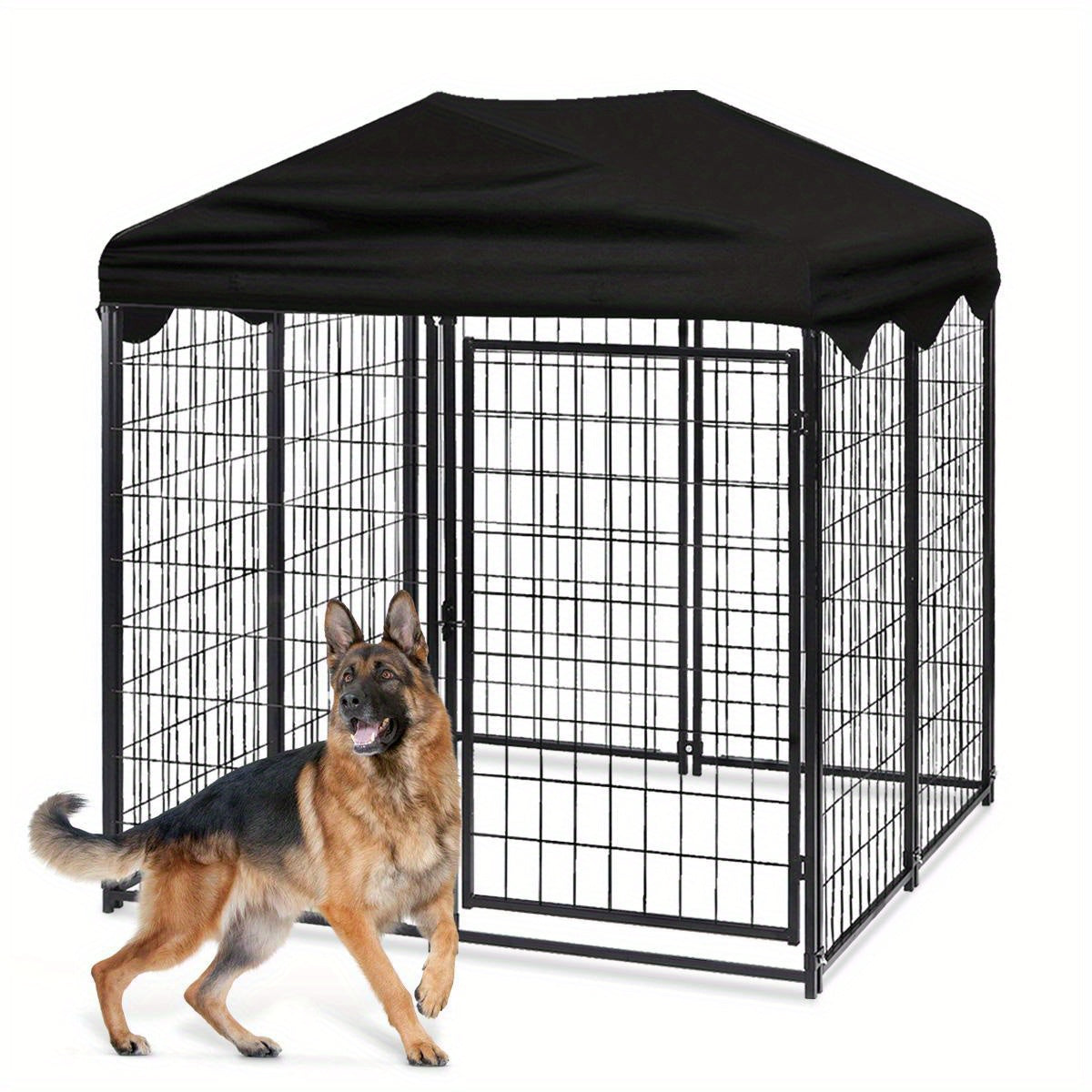 TEMU Waterproof Outdoor Dog Kennel With Roof Cover, 4ft X 4ft X 4.5ft - Crate Cage Playpen For Medium To Large Dogs, Black - Features Ventilated Mesh