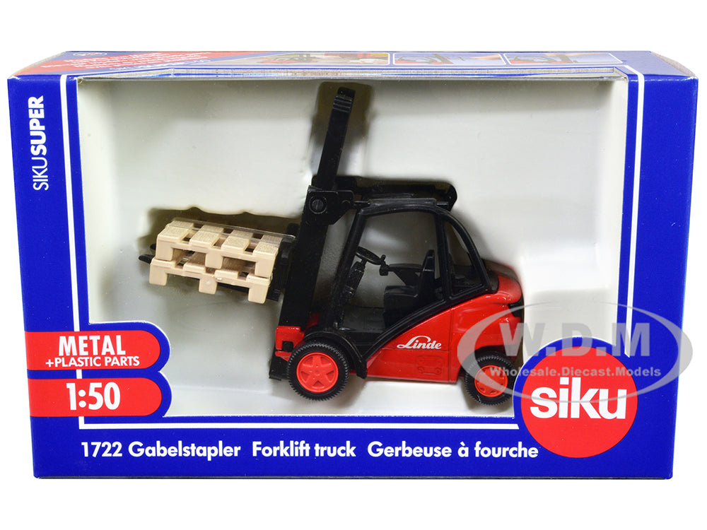 Linde Forklift Truck Red with 2 Pallet Accessories 1-50 Diecast Model by Siku