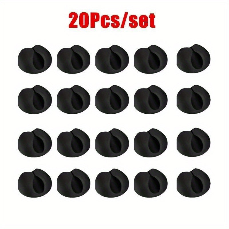 TEMU 20pcs Black Silicone Cable Clips With Adhesive Backing - Cord Organizers For Desk, Car, Tablet & Charger Winding, - Cord Holder For Earphones, ,