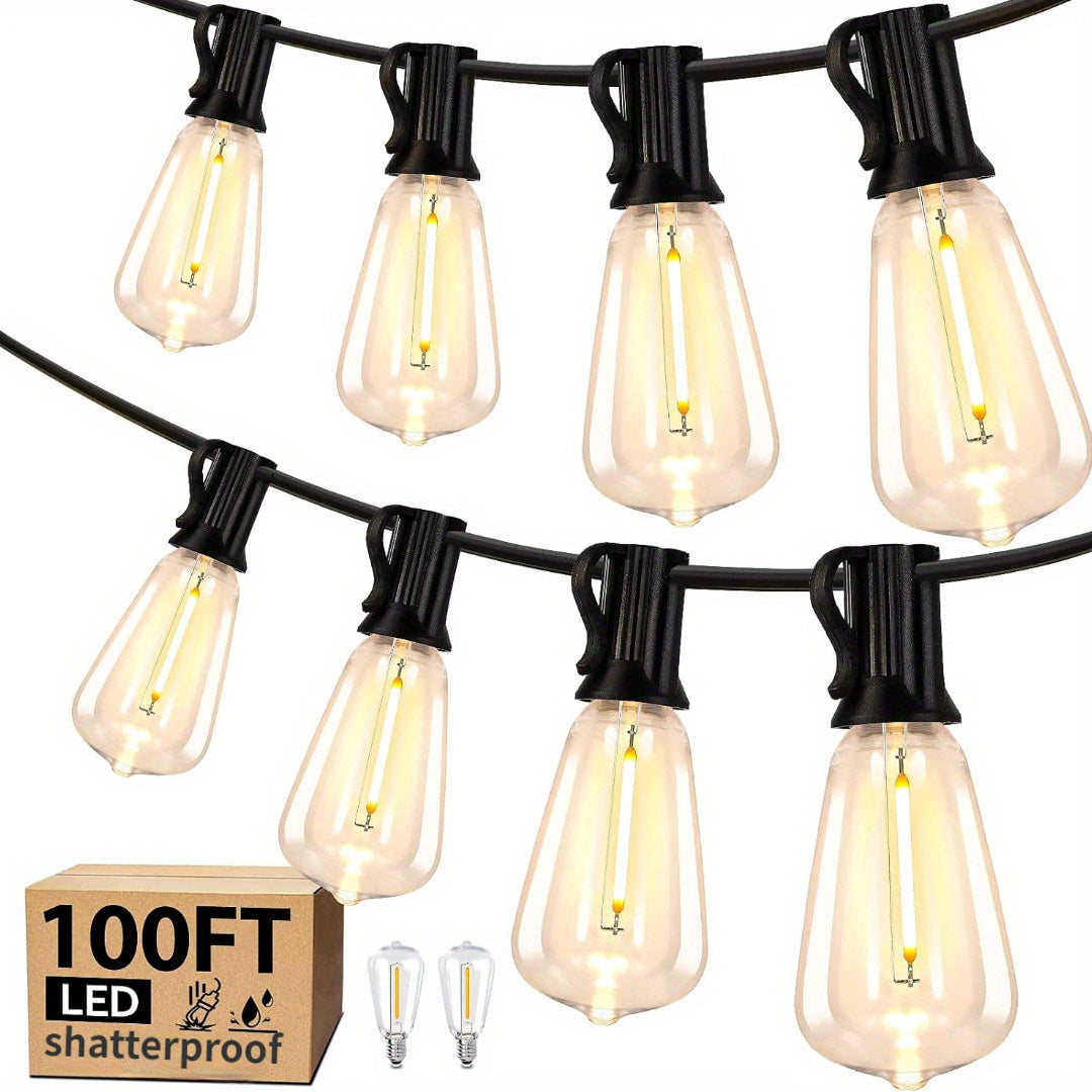 TEMU 100ft Led Outdoor Light String, 2700k Outdoor Garden Lights With St38 Edison Bulbs, Pendant Lights For Patio Porch Bistro, Christmas