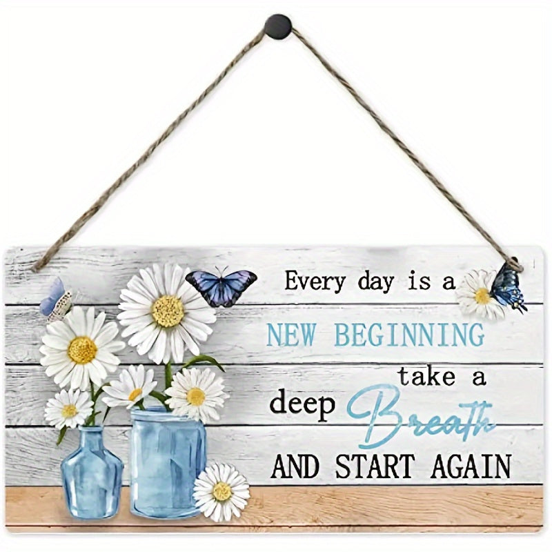 TEMU 1pc Inspirational Daisy Wall Art With Colorful Accents - Wood Horizontal Wall Decor 10x20cm (3.94x7.87") For Home, Office, Kitchen - Rustic