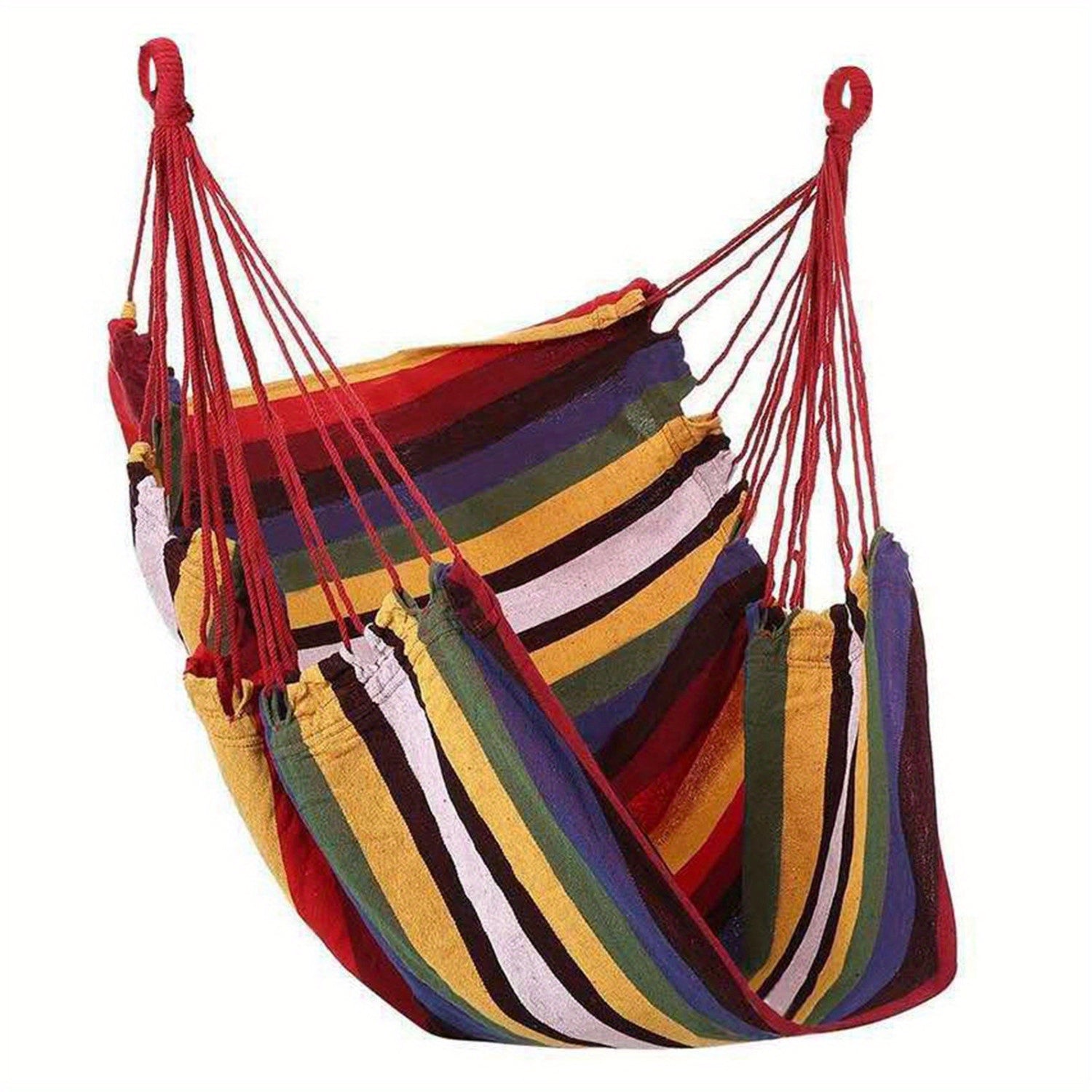 TEMU Rainbow Striped Hanging Rope Hammock Chair Swing - Heavy-duty Outdoor-indoor Fabric Bean Bag Chair For Adults &, Multicolor