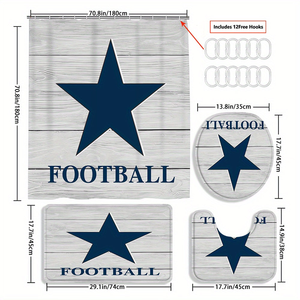 TEMU 4pcs Blue Curtain Decoration, Beautiful Housewarming Gift, Decoration, Waterproof Shower Curtain And Toilet Floor Mat 3 Piece Set With 12 Shower