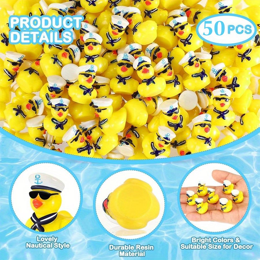 TEMU 20-50pcs Miniature Resin Cruiser Ducks With Hats And Glasses - Diy Pendants, Miniature Garden Landscapes, Cake Decorations, Doll House Pot Plant