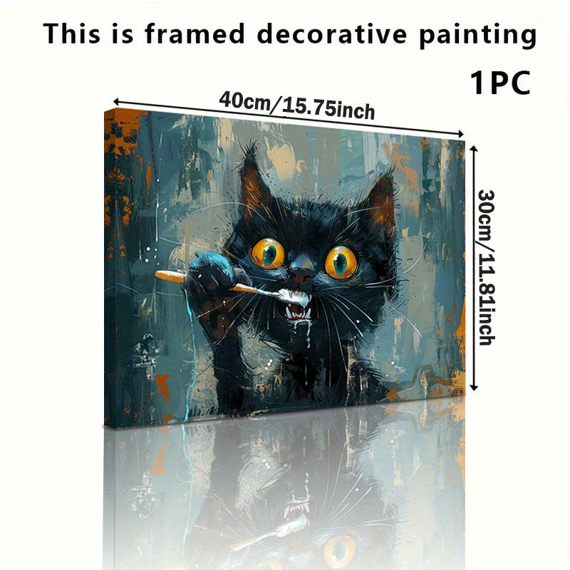 TEMU 1pc Very Interesting Black Cat Art Poster, Canvas Wrapped Frame - A Print Suitable For To , Home Decoration, Wall Decoration, Fun And Charm To