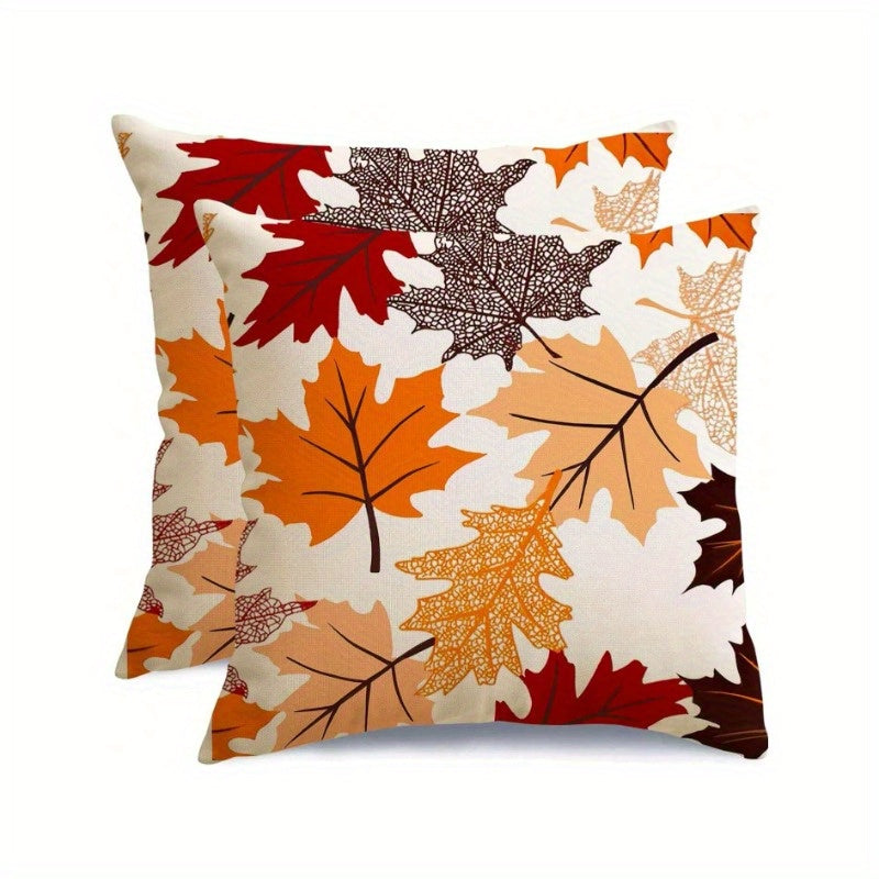 TEMU 2pcs Autumn Maple Leaf Printed Pillowcases, Contemporary Style, Mixed Colors, Polyester, Zippered Covers For Room Decor, Thanksgiving Day Decor,
