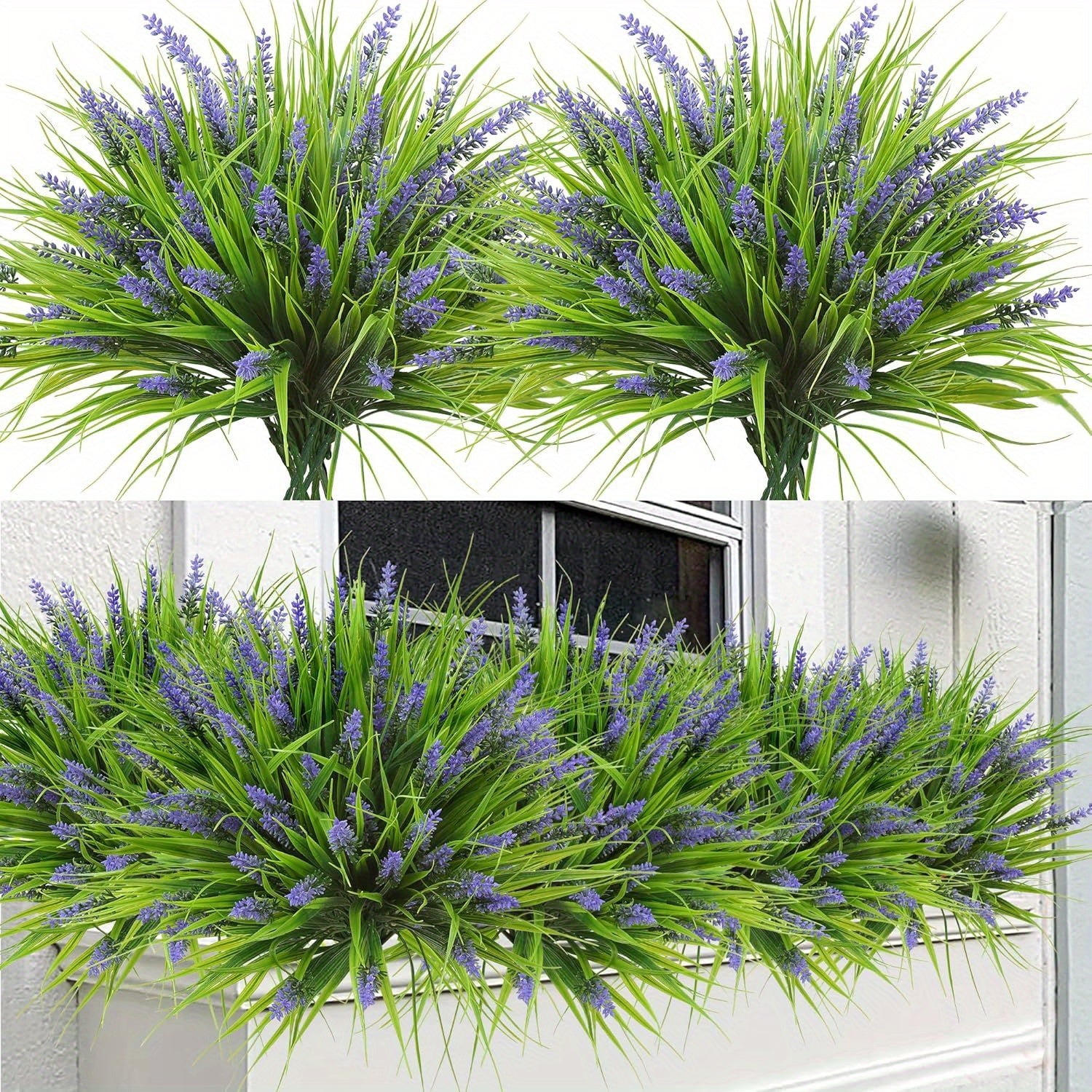 TEMU 12 Bundles Artificial Plants Outdoor Lavender Flowers Fake Monkey Grass Uv Resistant Plastic Greenery Plants For Garden Home Porch Window Patio