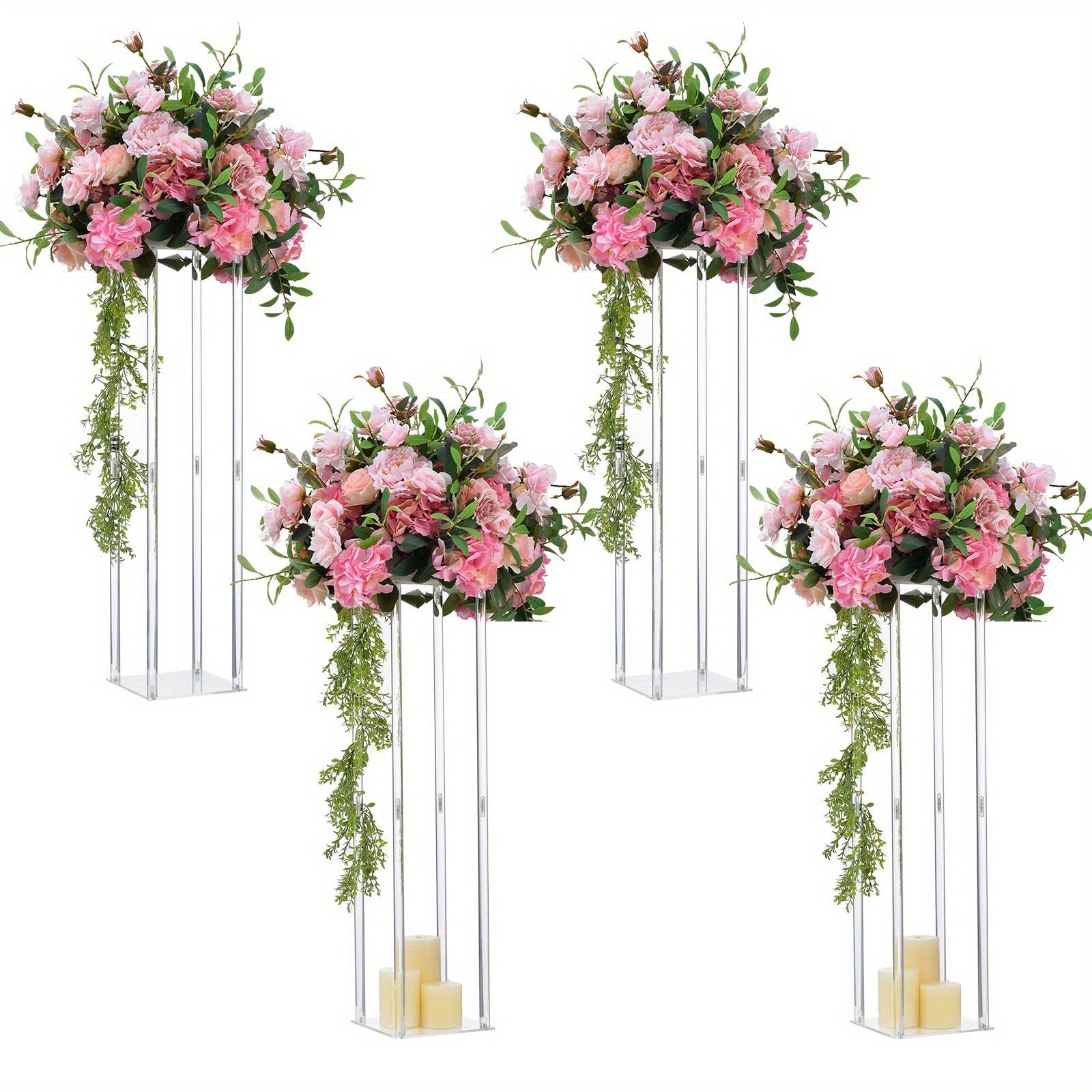 TEMU Set Of 4 Acrylic Wedding Flower Stand Floor Vase Column Flower Stand Geometric Centerpieces Vase For Tabletop Flower Arrangement, Wedding And