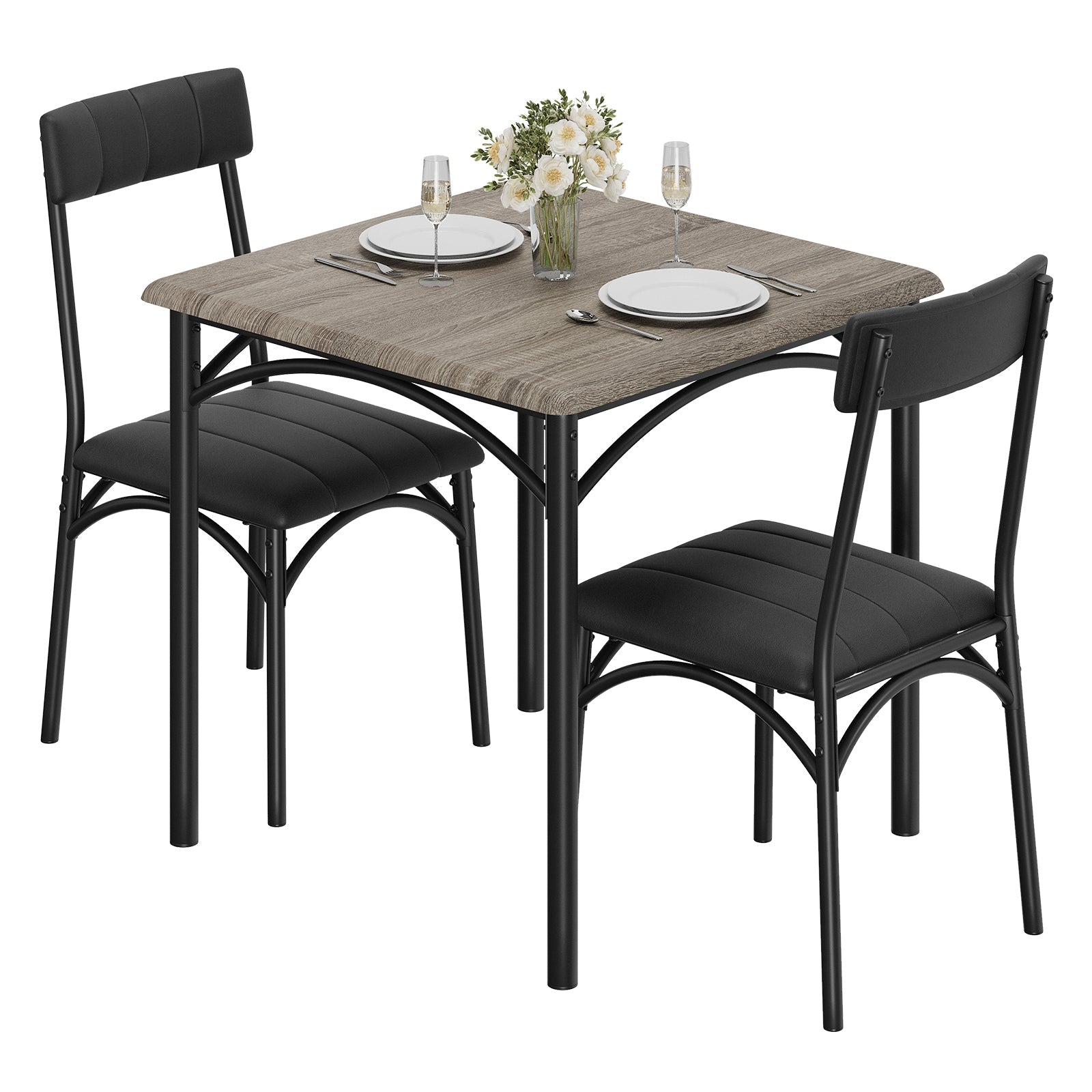 Garvee Dining Table Set for 2, Kitchen Table and Chairs for 2 with Upholstered Chairs, 3 Piece Dining Room Table Set, Square Kitchen Table Set for Sma