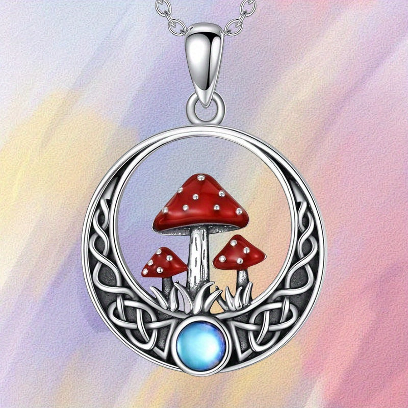 TEMU Mushroom Moon Pendant Necklace - Celtic Knotwork Design With Accents, , Durable Jewelry For Casual Attire Unique Gift, For Teenager