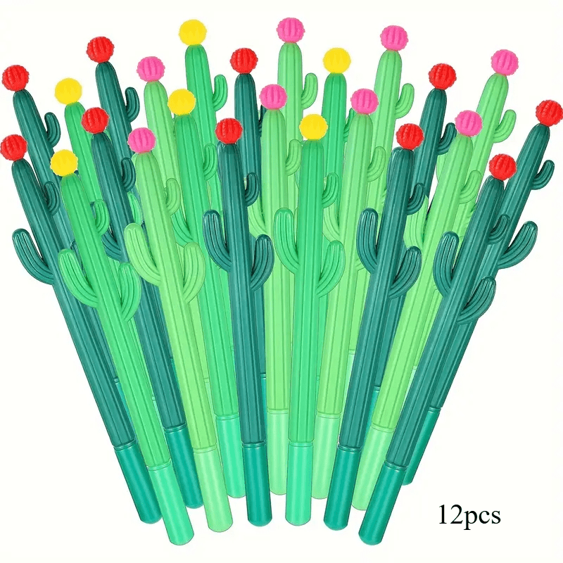 TEMU 12pcs Gel Pens With , Creative Cactus Pens With Flower Tops, Fun Stationery For School, Office & Home - Gift Idea