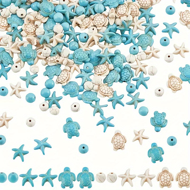TEMU 50pcs Turquoise Turtle & Starfish Bead Charms - Resin Ocean-themed Making Supplies For Bracelets, Necklaces, Keychains - Vibrant Decorations,