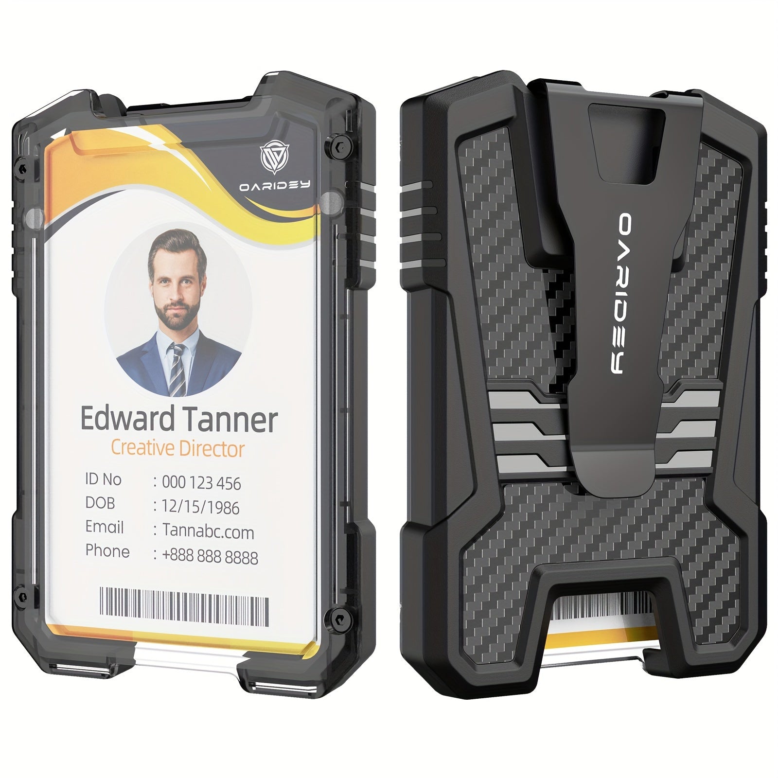 TEMU Carbon Fiber Id Card Holder, Badge Holder With Strong Steel Clip, Heavy Duty Vertical Holder For Work Id, Credit Cards
