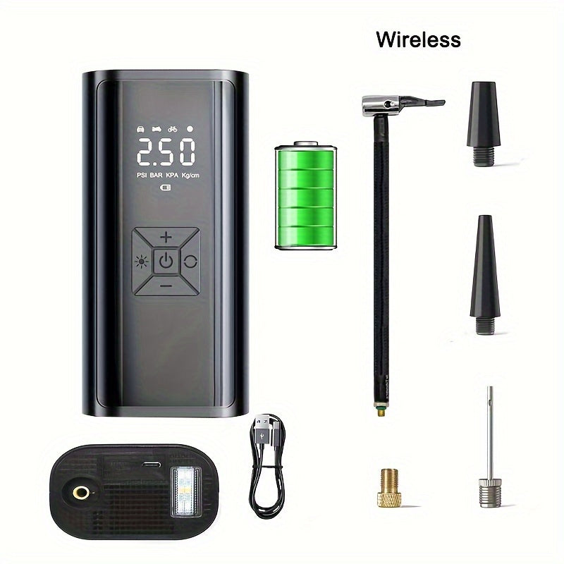 TEMU Portable Car Tire Inflator With & Led Light - Fast, Convenient, Compact Automotive Air Compressor For Quick Inflation On The Go