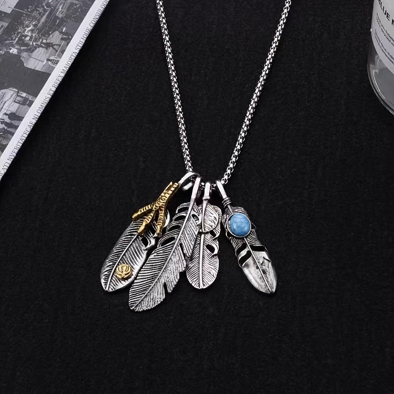 TEMU 4pcs Fashion Explosive Feather Necklace, Men's Trendy Personality Hip Hop Street Pendant, All-match Fashion Long, Sweater Chain Accessories