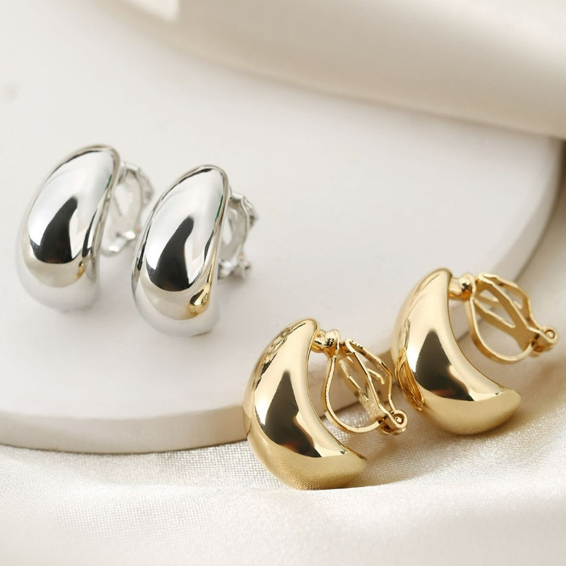 TEMU Women's Style Water Drop Shape Ear Clip Without Ear Hole, Simple Glossy Ear Jewelry