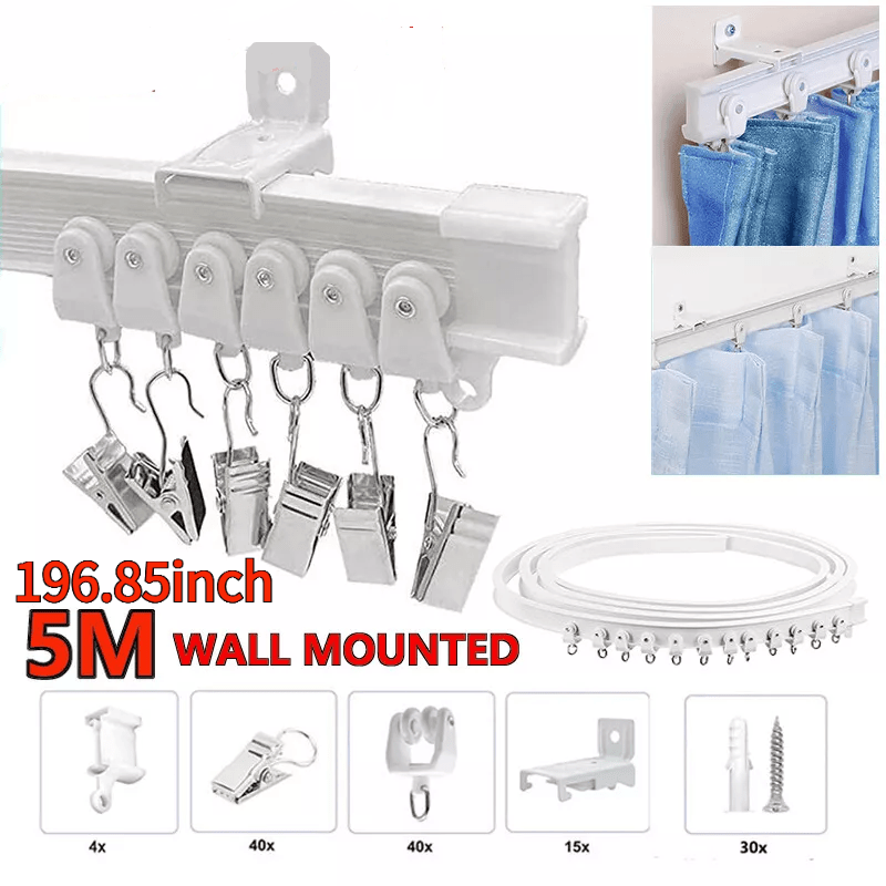 TEMU 1set 5m Flexible Straight Standard Bay Window Curtain Track Glider Mounted