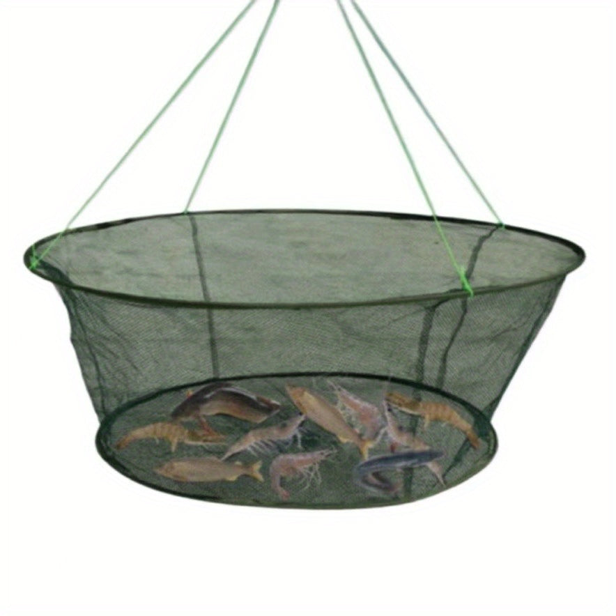 TEMU Folding Fishing Net Trap - Sturdy With Comfortable Handle, , And Spacious Cage For Catching Fish, Crabs, And Other Sea Creatures - Portable And