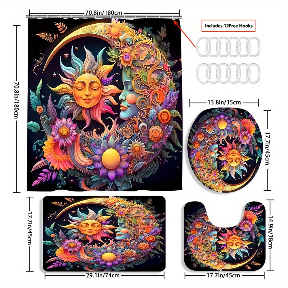 TEMU 4pcs Moon And Sun Curtain Shower Curtain Decoration, Beautiful Housewarming Gift Decoration, Waterproof Shower Curtain And Toilet Floor Mat 3