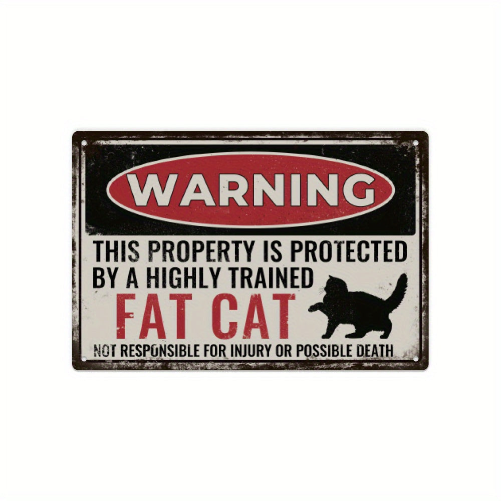 TEMU Putuo Decor, 1 Piece Warning Metal Signs, Vintage Fat Cat Tin Plaque Plates Retro Posters Chic Wall Art Decorative For Home Coffee , 7.8 X 11.8