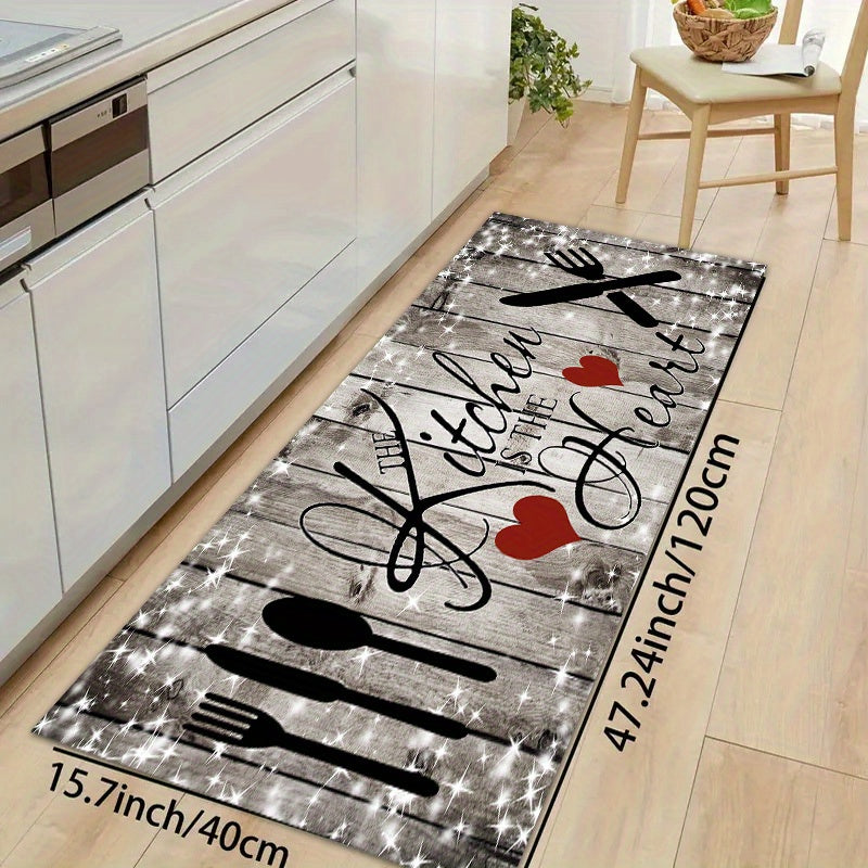 TEMU 1pc-3pcs Kitchen Mat, Kitchen Decoration And Accessories, Kitchen Dining Room Door , Gray Knife And Fork Pattern Printed Floor Mat, Door