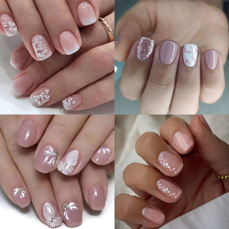 TEMU 96pcs Press On Nails Short Lotus Root Fake Nails Square With Glitter Designs Marble Pattern False Nails Glossy Acrylic Nails For Women Reusable