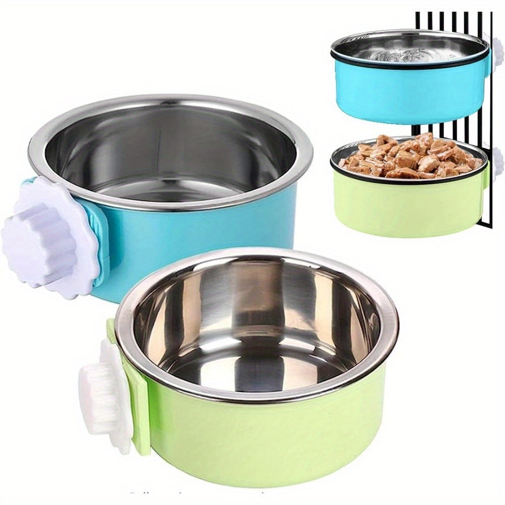 TEMU Dog Bowl 2pcs Cage Cat Removable Stainless Steel Food And Water Feeder Hanging Cage Bowls Coop Cup With Cleaning Set For Pet Puppy Bird Rat
