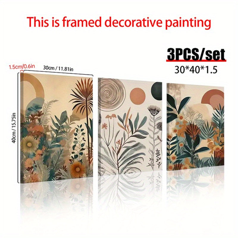 TEMU 3-pcs Wooden Frame Canvas Prints - Vibrant Modern Art - Exotic Style - Ideal Wall Decor For Bedroom, Living Room, & - Seasonal