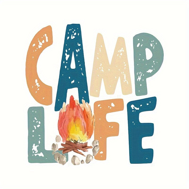 TEMU 1pc Heat Transfer Iron-on Sticker - Vibrant Mixed Colors, Durable Polyester, Washable Diy Decal For T-shirts, Jeans, Backpacks - Camping