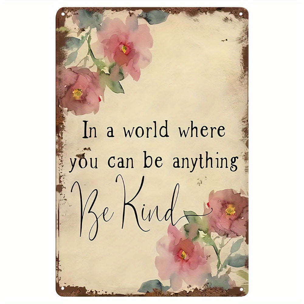 TEMU 1pc Metal Sign Wall Decor - 7.87x11.81 Inch Rustic Watercolor With "be Kind" Inspirational Quote, Distressed Edges, Home Garden Garage Patio