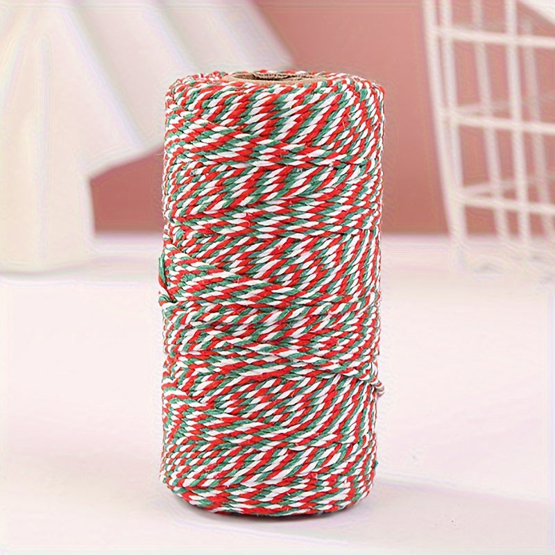 TEMU 1 Roll (100m-3937in) Extra Long Three-color Braided Cotton Rope - Red, Green, White Christmas Colors, Thick 2mm Diameter Crafting Rope For Gift