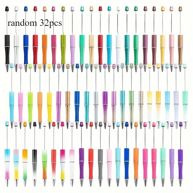 TEMU 32pcs- 50pcs100pcs Random Corlors Multicolor Plastic Beadable Ballpoint Pens Diy Pen Set With Black Ink For Office & School Supplies Back To
