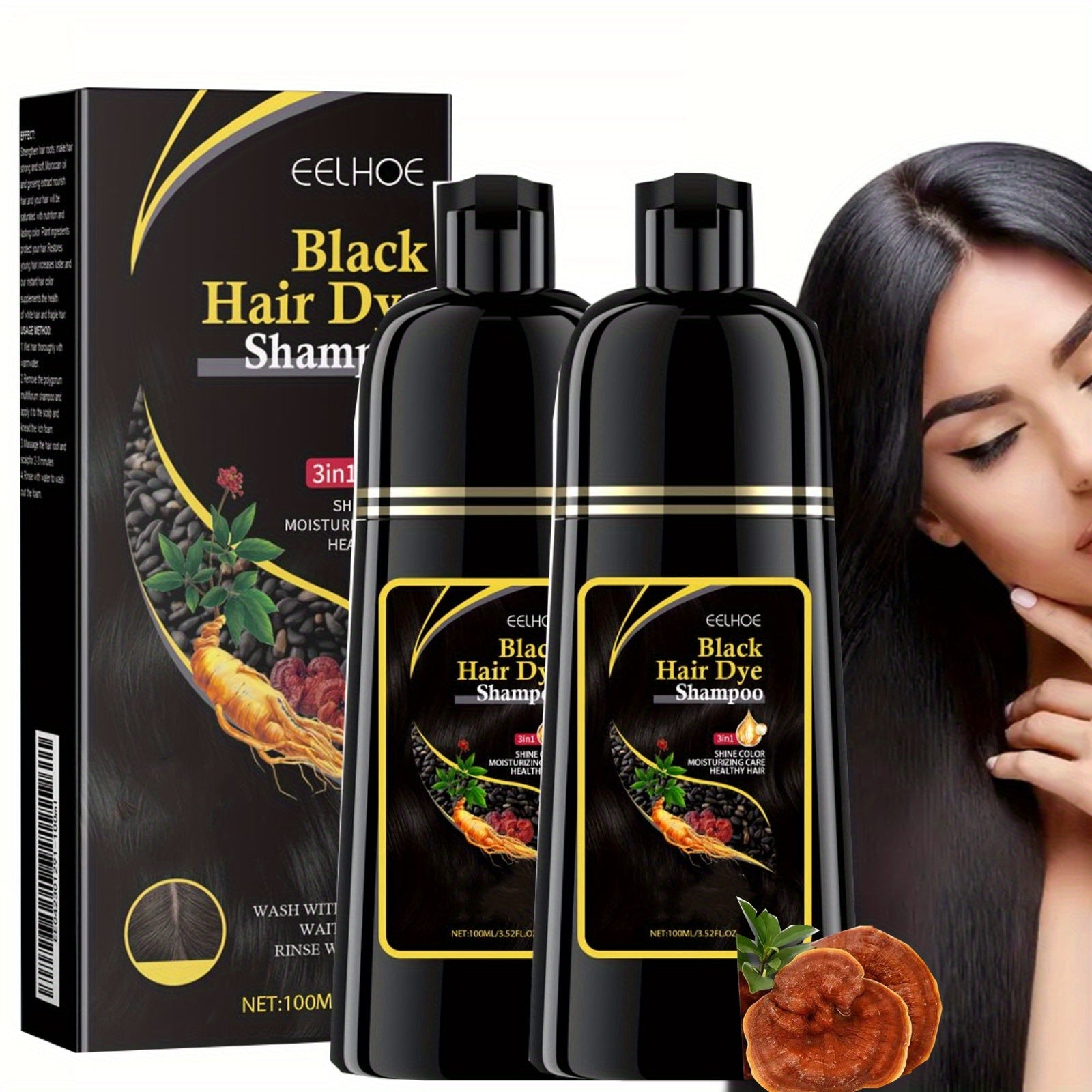 TEMU 2pcs Hair Dye Shampoo 3.52fl.oz, 3in 1 Instant Hair Color Shampoo Gray Hair Coverage, Herbal Natural Nourishing Hair Coloring Shampoo For Men