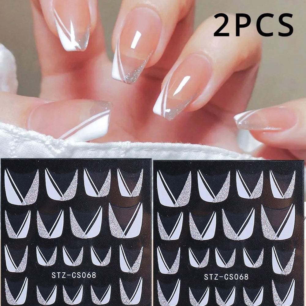 TEMU 2 Sheets Of Glossy Silvery Powder Nail Stickers For A French Manicure, Diy Projects.