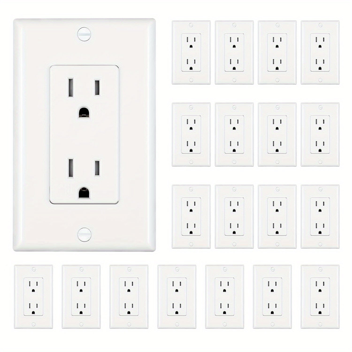 TEMU Dewenwils Decorator Receptacle Outlet, 20pcs Standard Wall Outlets, 15amp- 125v, Tamper Resistant, Wall Plates Included, White-hrws20a