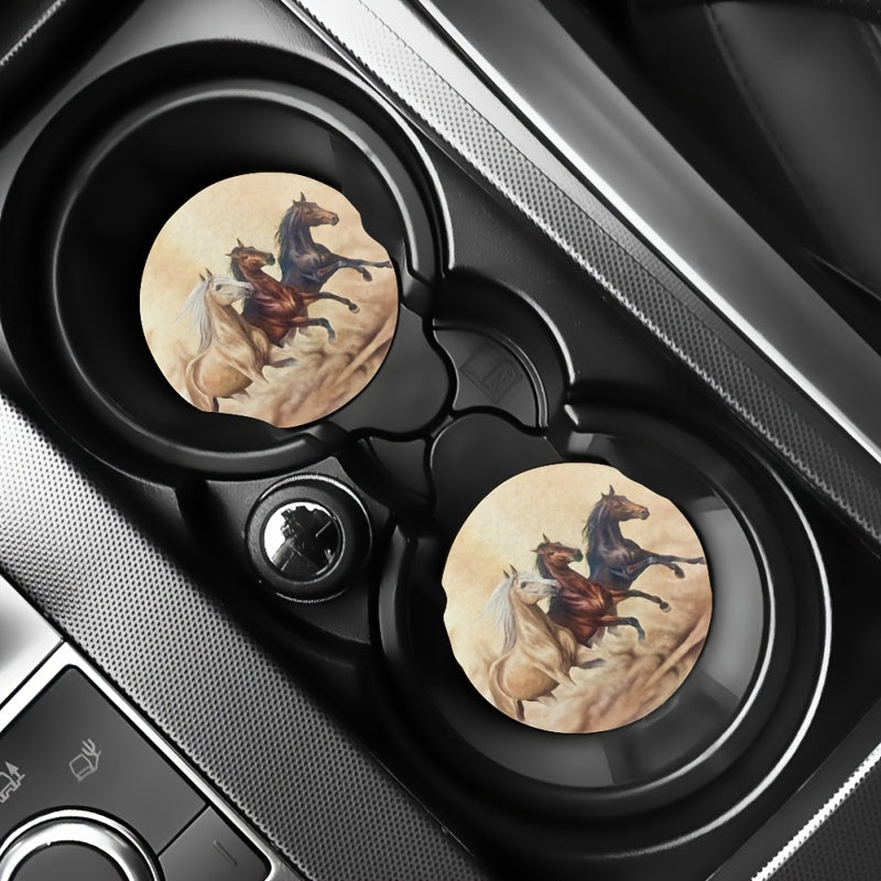 TEMU Vibrant Running Horse Pattern Car Coasters - Easy Removal, Anti-slip, Durable, Fashionable Drink Coaster Mats For Car Cup Holders - ,