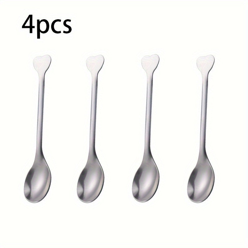 TEMU 4 Pieces Stainless Steel Spoons With Heart-shaped Handles: Perfect For Coffee, Tea, Soup, And More