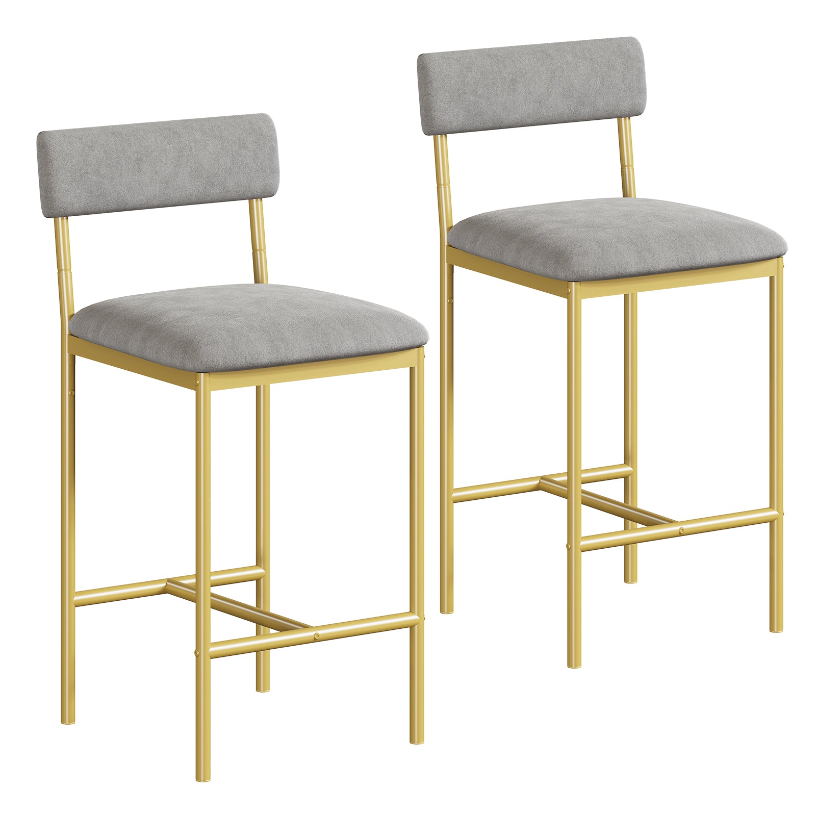 Garvee Bar Stools Set of 2, 25.5 Inches Upholstered Chairs, Premium MDF & Steel, Velvet Cushions, Easy Assembly, Grey-Gold