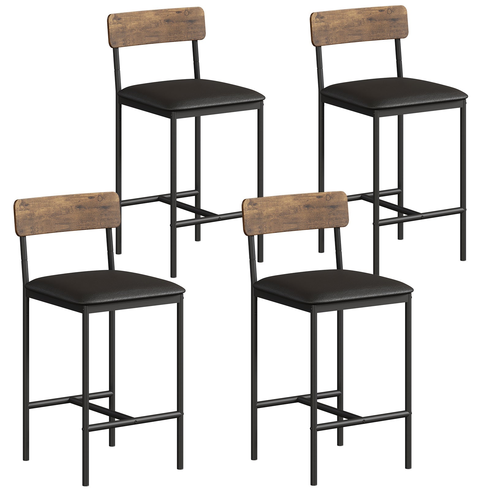 Garvee Bar Stools Set of 4, Kitchen Bar Stools with Footrest, 25.5 Inches Upholstered Bar Chairs with Back, 4 Counter Height Barstools for Counter Bar