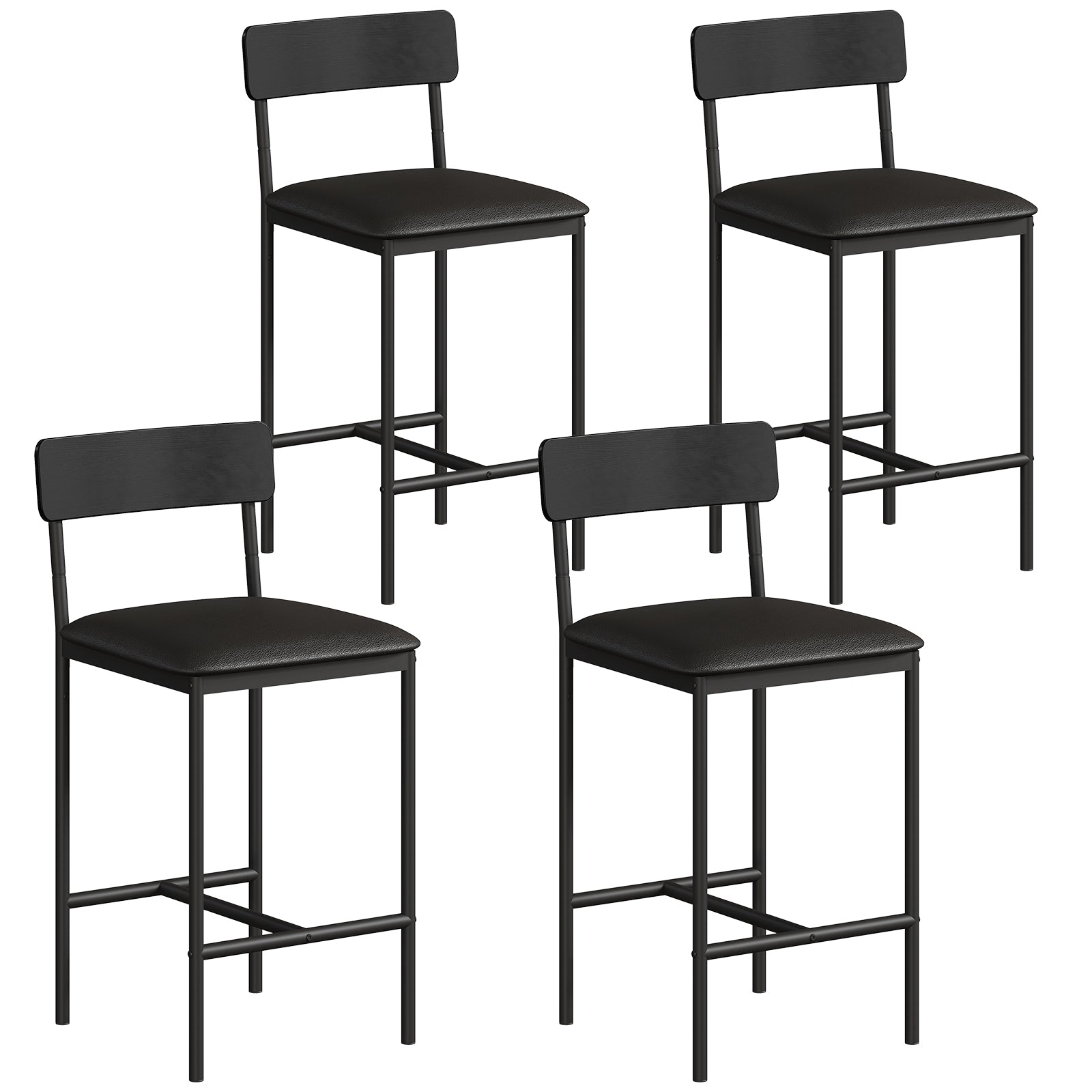 Garvee 25.5 Inches Bar Stools Set of 4, Kitchen Bar Stools with Footrest, PU Upholstered Bar Chairs, Easy Assembly, Black